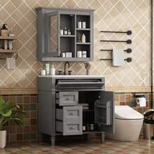 MERAX 30'' Bathroom Vanity With Top Sink, Modern Bathroom Storage Cabinet With 2 Drawers And A Tip-Out Drawer, Freestanding Vanity Set With Mirror Cabinet, Single Sink Bathroom Vanity,Grey - Grey - View 2