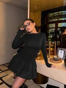Fashionable Casual Ruffled Layered Cake Mini Dress, Suitable For Vacation And Beach - Black - View 2