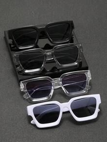 4副男士方形圆形塑料经典现代简约百搭太阳镜，基础休闲风格，适合度假、户外休闲活动、旅行装饰。 - 彩色 - 查看 6