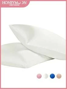 1pc Premium Satin Pillowcase (Pillow Insert Not Included), Soft & Breathable, Wrinkle-Resistant, Gentle On Hair & Skin, Machine Washable, Oeko-Tex Certified, White - White - View 2