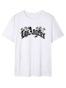 Tween Boy Casual White Round-Neck Short Sleeve T-Shirt With Letter Print, Summer