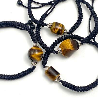 1 Pc Fashionable Hand Woven Irregular Tiger Eye Stone, Suitable For Both Men And Women, Equipped With A Gift Box And Jewelry Storage Bag