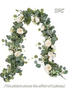 2/1pc Artificial Eucalyptus Wreath With White Rose, Fake Rose Vine, Baby's Breath, Green Plants, For Home Party Wedding Table Decor, Wedding Arch Centerpiece Party Table Backdrop Decoration, Artificial Flowers For Decor, Room Decor, Birthday Decor - Multicolor - View 12