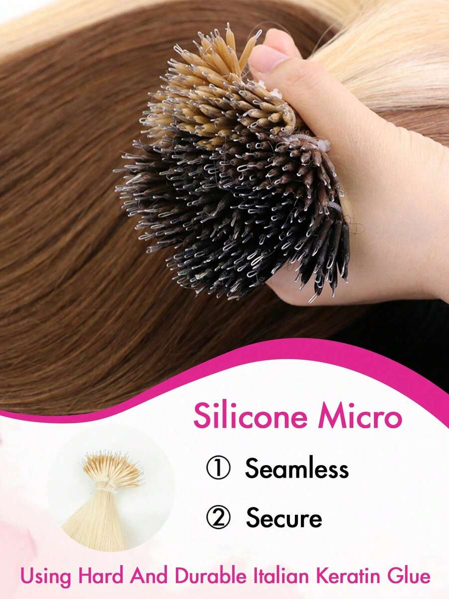 12-24 Inch Human Hair Nano Ring Hair Extensions, Natural Invisible Appearance, Cold Fusion Nano Bead Ring Hair Extensions For Women