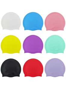 كاب سباحة سيليكون أحادي اللون عالمي للرجال والنساء، لا يضيق على الرأس، مقاوم للماء، ناعم، يحمي الأذنين، قابل للتنفس، له مرونة ومناسب للشعر الطويل، كاب سباحة مصمم خصيصًا للتدريب على السباحة - متعدد الألوان - مشاهدة 4