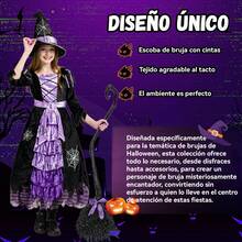 TendenciaDisfraz De Bruja Infantil, Bonito Disfraz De Bruja De Cuento De Hadas De Lujo Con Sombrero De Escoba Para Fiesta De Halloween De Niñas.Calidad premium - S(115-125 cm) - Ver 5