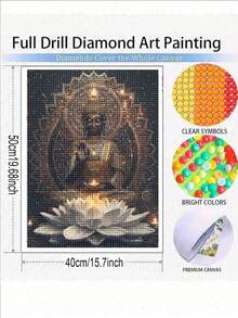 黑金佛白莲花钻石画套装，成人款，全钻钻石画套装，适合初学者，圆形5D DIY钻石点画，钻石画宝石艺术工艺品家居装饰 - 彩色 - 查看 3