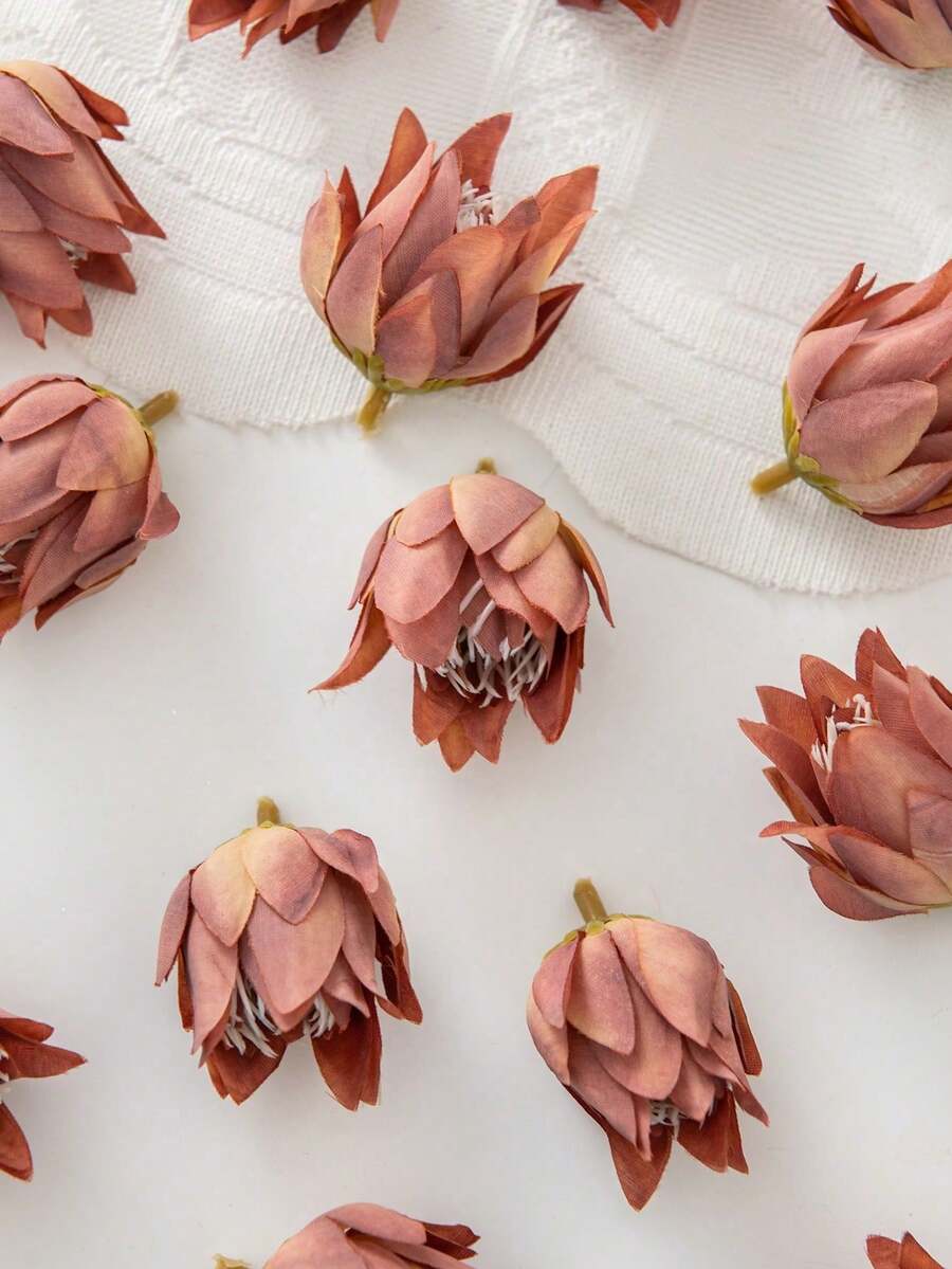 5个仿真菠萝花头，人造花，可用于DIY花束、花环、糖果盒装饰、胸花、头饰、生日蛋糕装饰、家居装饰、新娘手捧花、婚礼装饰、房间装饰、厨房装饰、餐厅装饰、卧室装饰、新年装饰、户外花园、开季装饰 - 咖色-252 - 查看 1