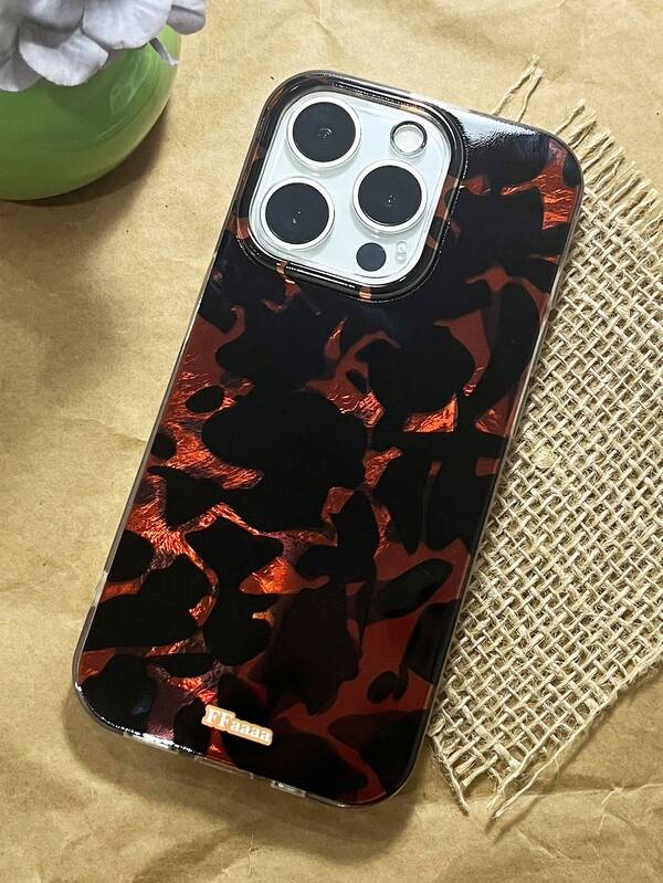 1pc Retro Black & Brown Tortoiseshell Foil Texture Phone Case, Large Hole Half-Covered Niche Design TPU Shockproof Protective Cover, Suitable For IPhone17/IPhone17 Pro Max/IPhone16 Pro Max/IPhone15 Pro/IPhone14/IPhone13/12/11, Suitable As Christmas Gift For Family, Friends, Boyfriend, Girlfriend