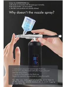 1pc Rechargeable 1000mAh Mini Air Compressor Kit Air Brush Spray Gun For Face Beauty Nano Fog Mist Sprayer Professional Airbrush Kit, Dual-Action Spray Gun For Makeup, Nail Art, Model Painting & Cake Decorating