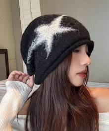 New Autumn And Winter Knitted Wool Pullover Hat With Fleece, Large Head Circumference, Ear Protection, Cold Weather Hat, Rolled Edge Slouchy Beanie - 黑色 - 查看 10