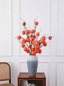1pc Artificial Persimmon Decoration, Suitable For Decoration On Home Living Room Windowsills, Fireplace In Various Rooms, Ideal For New Year, Wedding Events, Thanksgiving Table Decorations, Evergreen Holly Fruits