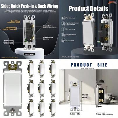 Single Pole Light Switch Rocker Wall Light Switch 15A 120/277V Decorator On/Off Rocker Paddle Interrupter UL Listed White 10 Pack