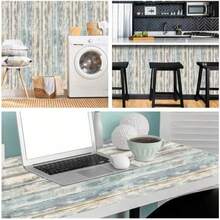 1 rollo de papel tapiz autoadhesivo y desprendible con patrón de grano de madera rústico azul, película decorativa de madera retro para paredes y muebles, fácil de limpiar - Celeste - Ver 8