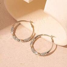 Fashion Rhinestone Spiral Hoop Earrings Women Accesories Round Circle Earrings Wedding Jewelry - 環形耳環 - 查看 5