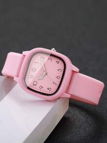 1pc Women's Silicone Quartz Watch, Fashion Minimalist Square Dial, Classic Timepiece (1pc/Set), Watch Box Not Included - Pink - View 4