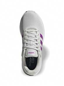 Adidas Lite Racer 女士休闲鞋，轻便缓震，透气舒适，厚底设计，亲肤透气网眼鞋面，适合日常健身、通勤、下班后休闲旅行、约会等场合，紫色 JR8537 - 淺灰色/紫色 - 查看 4