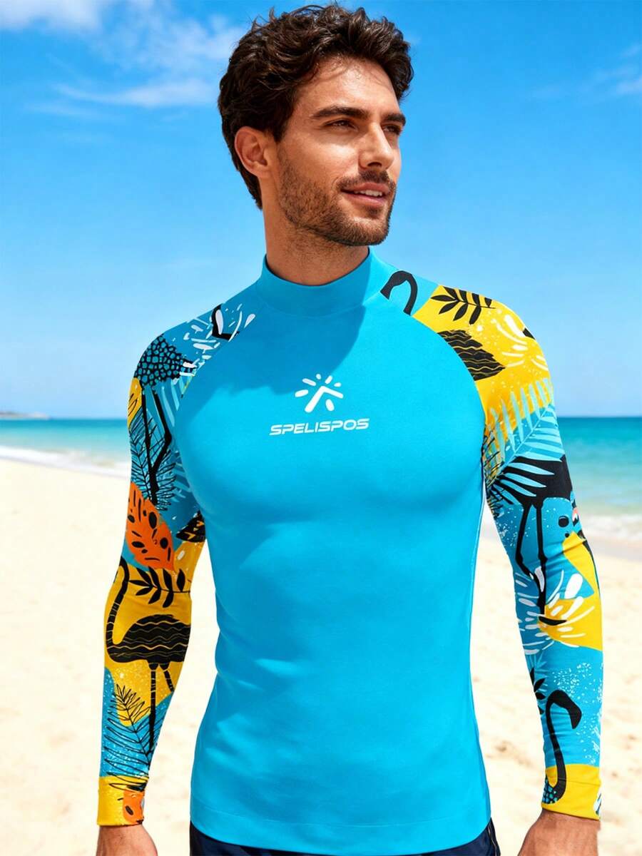 Men's Tight-Fitting Sailing Shirt, Long Sleeve Surfing Shirt, Slightly Small Sun Protection Clothing, UV Protection, Basic Style, Surfing Swimwear, T-Shirt, Diving & Fitness Wear