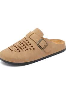 1 Pair Casual Versatile Hollow-Out Buckle Flat Sandals - Khaki - View 2