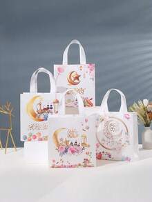 4pcs/8pcs/12pcs Star & Moon Pattern Gift Bags, Gift Tote Bags, Suitable For Festival, Arab Festivals, Islamic Festivals, Eid Mubarak, Ramadan