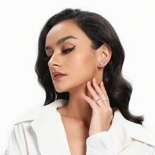 MDFUN 18K White Gold Plated Tennis Necklace And Earrings Jewelry Set, 3mm Round Cubic Zirconia Tennis Chain And 6mm Earrings Set, Unisex - White - View 5