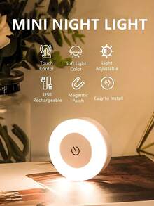 1个触控式夜灯，三色可调，LED灯，适用于房间、暖光、LED夜灯、家居墙面装饰、无线橱柜灯，可调光，适用于走廊、卧室、圣诞灯饰、浴室、客厅、衣柜、厨房（暖光）、感恩节氛围装饰 - 暖光 - 查看 7