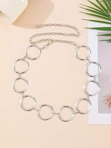 1 件女士银色金属闪亮圆形腰带，百搭腰链，复古时尚设计，适合连衣裙、夹克、牛仔裤，适合日常穿着和活动，夏季、学校秋季、秋季、万圣节 - 銀色 - 查看 2