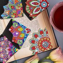 4片/12片/8片装钻石画书签DIY工艺品，适合成人，钻石画套装，送给爱书人士的绝佳礼物，钻石画配件，不对称钻石贴纸，花卉图案，心形，曼陀罗花 - 彩色 - 查看 10