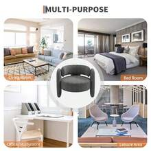 Sillón moderno de chenilla con esquinas redondeadas, estilo mediados de siglo, ideal para el hogar, cafetería o espacio de trabajo, gris. - Gris - Ver 5