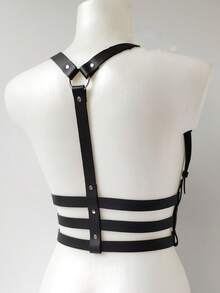 1件装女士优雅咖啡色PU皮革束身胸衣腰带，街头风身体束身衣，适合日常通勤、度假、派对、万圣节、圣诞节服装配饰 - 黑色 - 查看 3