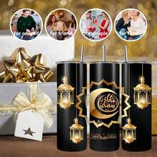 1 Stück 20oz Edelstahl Isolierbecher. Schwarz und Gold. Mit goldenem Halbmond (mit islamischer Kalligraphie) und traditionellem arabischen Laternen-Muster. Schön und praktisch, erfüllt den täglichen Trinkbedarf. Geeignet für den Eigengebrauch oder als Geschenk zu Feiertagen oder Geburtstagen. Für jeden Anlass verwendbar. Eine festliche Dekoration, um eine heilige und fröhliche Atmosphäre zu schaffen. Ramadan Edition. - Verschiedenfarbig - Übersicht 11