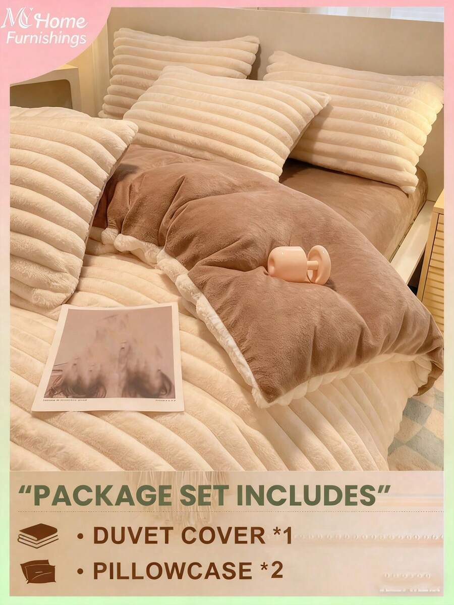 3pcs Fluffy & Super Soft Duvet Cover Set - Faux Fur Duvet Cover Set, Plush Duvet Cover Set, Boys Girls Dorm Bedding 1pc Duvet Cover With Zipper Closure And 2pcs Pillow Shams, Comforter Not Included, Twin, Full, King, Queen Size - Creamy White - View 1