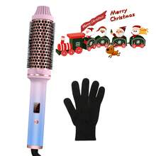 Heated Hair Brush For Styling, 2-In-1 Curling Iron & Straightener With Digital Temp Control (410°F), Includes Styling Glove - Xem 2