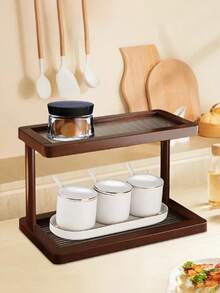 Two-Tier Bamboo Countertop Storage Rack - Easy To Assemble, With A Transparent Acrylic Base, An Elegant Storage Rack For Cosmetics, Perfumes, And Skincare Products, Suitable For Kitchen And Dining Room Storage, Can Hold Mugs And Water Cups - Natural Bamboo Surface, Space-Saving Home Decor And Countertop Storage Rack - Walnut - View 8