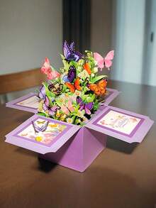 Butterfly Pop Up Card Box, Accompanied By An Exquisite Envelope, Valentine's Day Pop-Up Box, 3D Pop Up Birthday Cards, Happy Birthday Gifts Cards For Women, Daughter, Mom, Sister, Friend, Butterflies & Flowers Greeting Card With Blank Notecard & Envelope - Multicolor - View 1