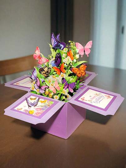 Butterfly Pop Up Card Box, Accompanied By An Exquisite Envelope, Valentine's Day Pop-Up Box, 3D Pop Up Birthday Cards, Happy Birthday Gifts Cards For Women, Daughter, Mom, Sister, Friend, Butterflies & Flowers Greeting Card With Blank Notecard & Envelope