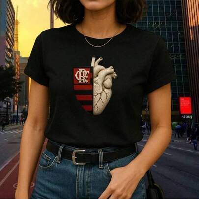 Camisa Camiseta Feminino Flamengo Coração Lançamento 100% Algodão Fio 30.1