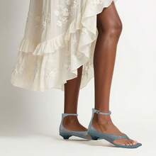 Agodor Jelly Thong Heeled Sandals For Women,Clear Flip Flop Low Kitten Heels For Women Square Open Toe Strappy Summer Casual Beach Adjustable Buckle Dress SandalsChristmas - 藍色 - 查看 8