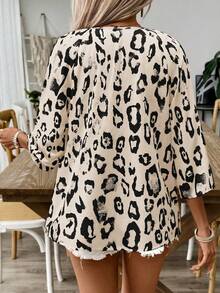 KeKe Bloomly Women's Fashionable Leopard Print Loose Fit Blouse, Versatile For Commuting, Dating, Party, Beach, Vacation - Black and White - View 4