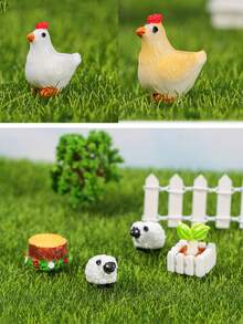 5pcs/Set, 12/24pcs/Set Mini Chick, Lamb Figurines, Cute Decor For Garden, ABS Micro Landscape Ornaments, Home Decor, Garden Decoration - Multicolor - View 1