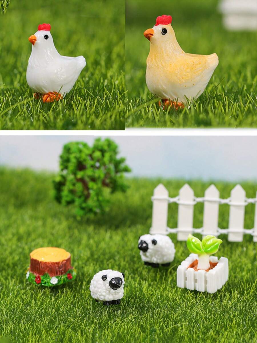 5pcs/Set, 12/24pcs/Set Mini Chick, Lamb Figurines, Cute Decor For Garden, ABS Micro Landscape Ornaments, Home Decor, Garden Decoration - Multicolor - View 1