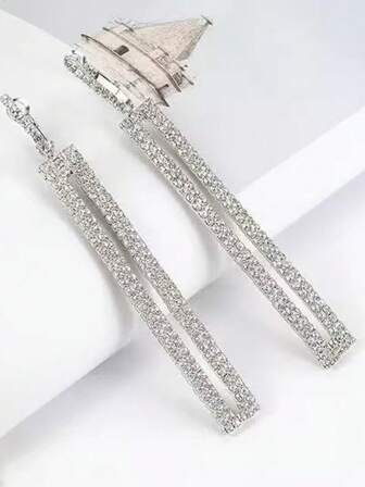 Korean Style New Rhinestone Inlaid Hollow Geometric Rectangle Dangle Earrings