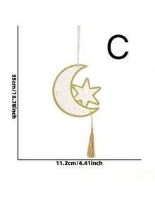 4件套木制月亮节星月流苏挂饰，家居装饰镂空木牌挂件，适用于墙面、橱柜门、花园装饰、派对装饰 - 彩色 - 查看 7