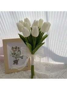 باقات زفاف للعروس والوصيفات، زهور الكلا الليلي البيضاء الاصطناعية باقات العروس للحفل الكنسي وديكور المنزل، أدوات زفاف للصور، ديكورات حفلات الخطوبة والزفاف وعيد الحب - الأبيض أ - مشاهدة 11