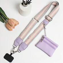 Crossbody Phone Strap With Zippered Pouch,Clip And Go Phone Charm With Wallet, Adjustable Smartphone Lanyard Wrist Strap - 034淺紫粉漸變 - 查看 3