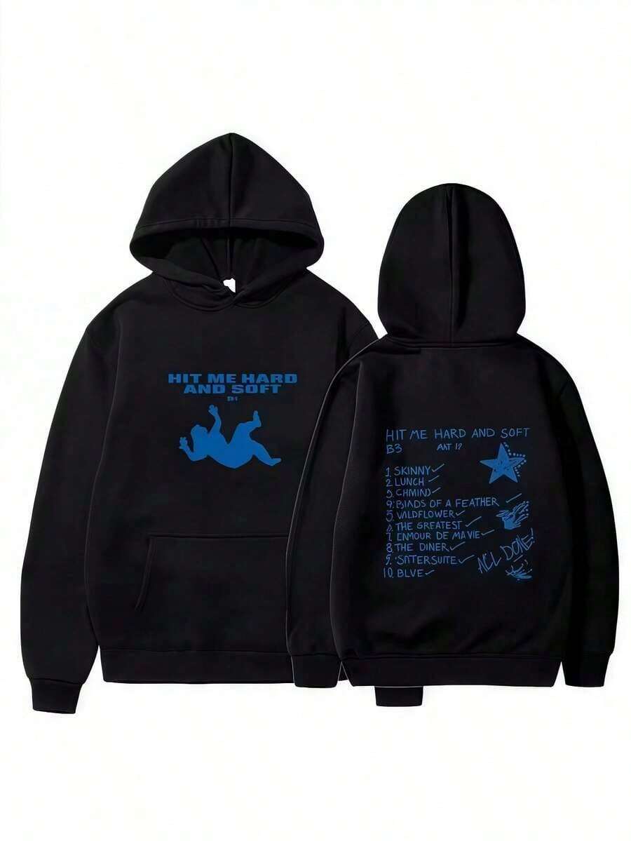 Billie Hit Me Hard Printed Autumn And Winter Sweatshirt For Men And Women With Hoodie Casual Fashion Hoodie Warm Top - màu đen - Xem 1