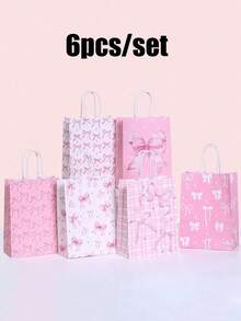 12pcs Valentine's Day Pink Bow Theme Party Gift Bags - Elegant Paper Gift Bags With Handles, Suitable For Weddings, Valentine's Day, Bridal Showers, Birthdays And Special Occasions, Decorated With Bows, Stars And Geometric Patterns, Primarily In Pink Tones, Wedding Party Favors | Distinctive Bow Design | Sturdy Handles Bags, Bridal Shower Gifts - Multicolor - View 10