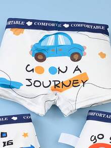4pcs/Pack Boys' Comfortable Breathable Cartoon Car & Truck Print Briefs, Kids Underwear