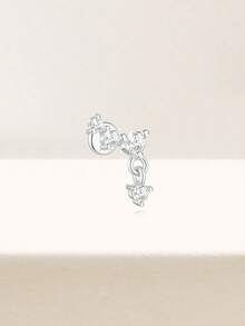 1pc 925 Sterling Silver Zirconia Stone Tassel Chain Threaded Stud Earrings, Flat Base Earrings Suitable For Ear Cartilage Piercing, Low Allergy, Women Flat Stud Earrings, Ear Cartilage Piercing Jewelry - Silver - View 8