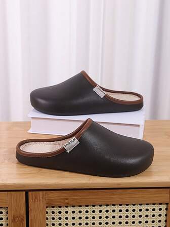 Herrtofflor, slitstarka och bekväma, lämpliga för inomhus- och utomhusbruk, lätta och mjuka, året runt, plus size-mode, enfärgad svart med bokstavsdekor, enkla och eleganta, termiskt fodrade, halkfria sandaler (storleken är liten, beställ en storlek större)